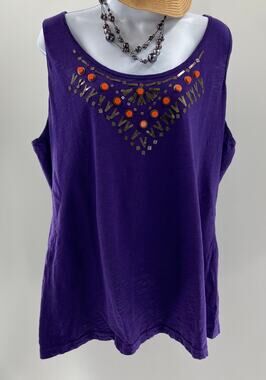 Basic Editions Beaded Purple Tank Top